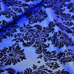 Damask Flocking Taffeta Table Runner in Black on Royal