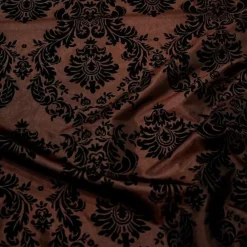 Damask Flocking Taffeta Table Runner in Black on Brown
