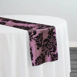 Damask Flocking Taffeta Table Runner in Black on Pink
