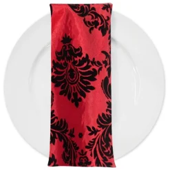 Damask Flocking Taffeta Table Napkin in Black on Red