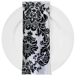 Damask Flocking Taffeta Table Napkin in Black on White