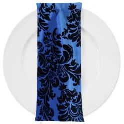 Damask Flocking Taffeta Table Napkin in Black on Royal