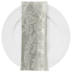 Damask Flocking Taffeta Table Napkin in Ivory on Ivory