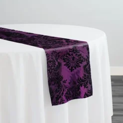 Damask Flocking Taffeta Table Runner in Black on Plum