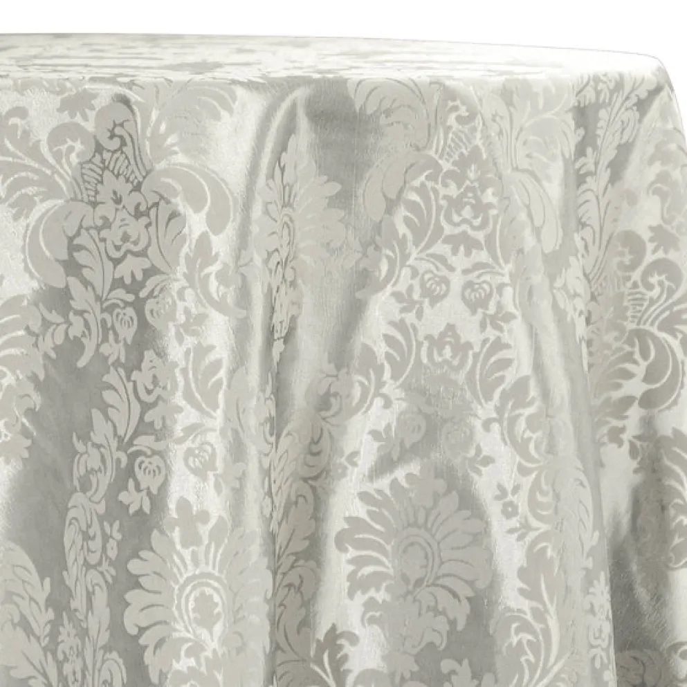 Damask Flocking Taffeta Table Linen in Ivory on Ivory
