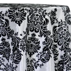 Damask Flocking Taffeta Table Linen in Black on White