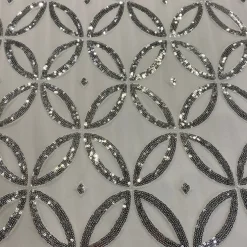 Delano Sequins Table Linen in Silver and White