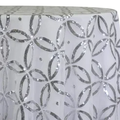 Delano Sequins Table Linen in Silver and White