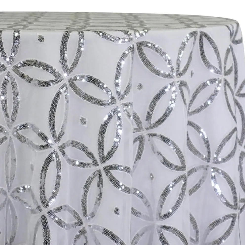 Delano Sequins Table Linen in Silver and White