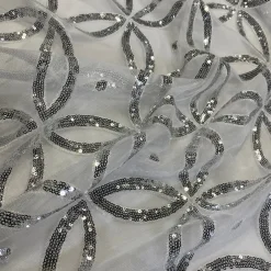 Delano Sequins Table Runner in Silver and White