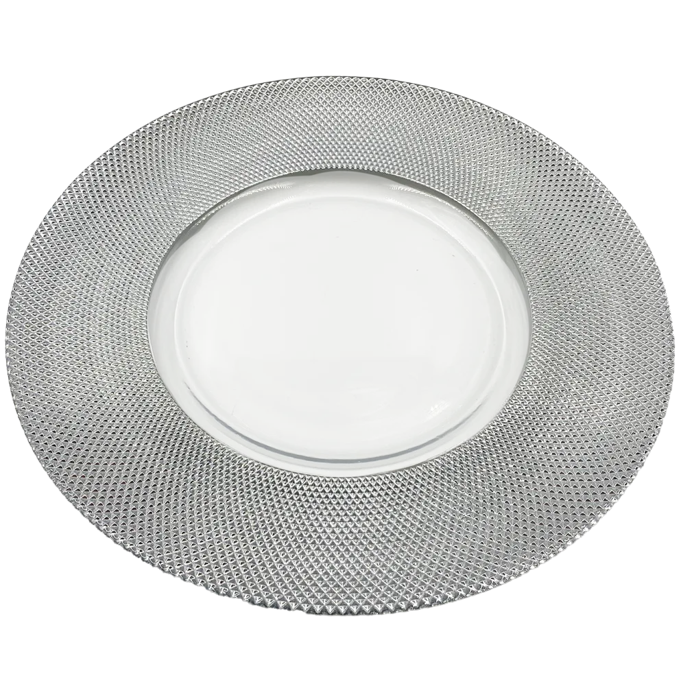 Dotted - Glass Charger Plate in Silver (Item # 0027)
