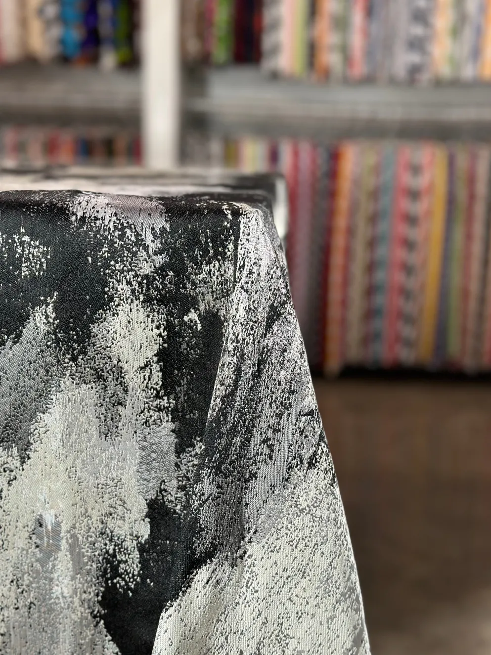 Element Jacquard Table Linen in Black and Silver