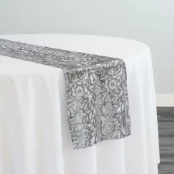 Fiori Leaf Sequins Table Runner in Silver