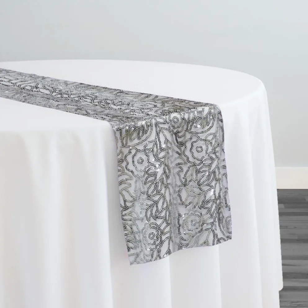 Fiori Leaf Sequins Table Runner in Silver
