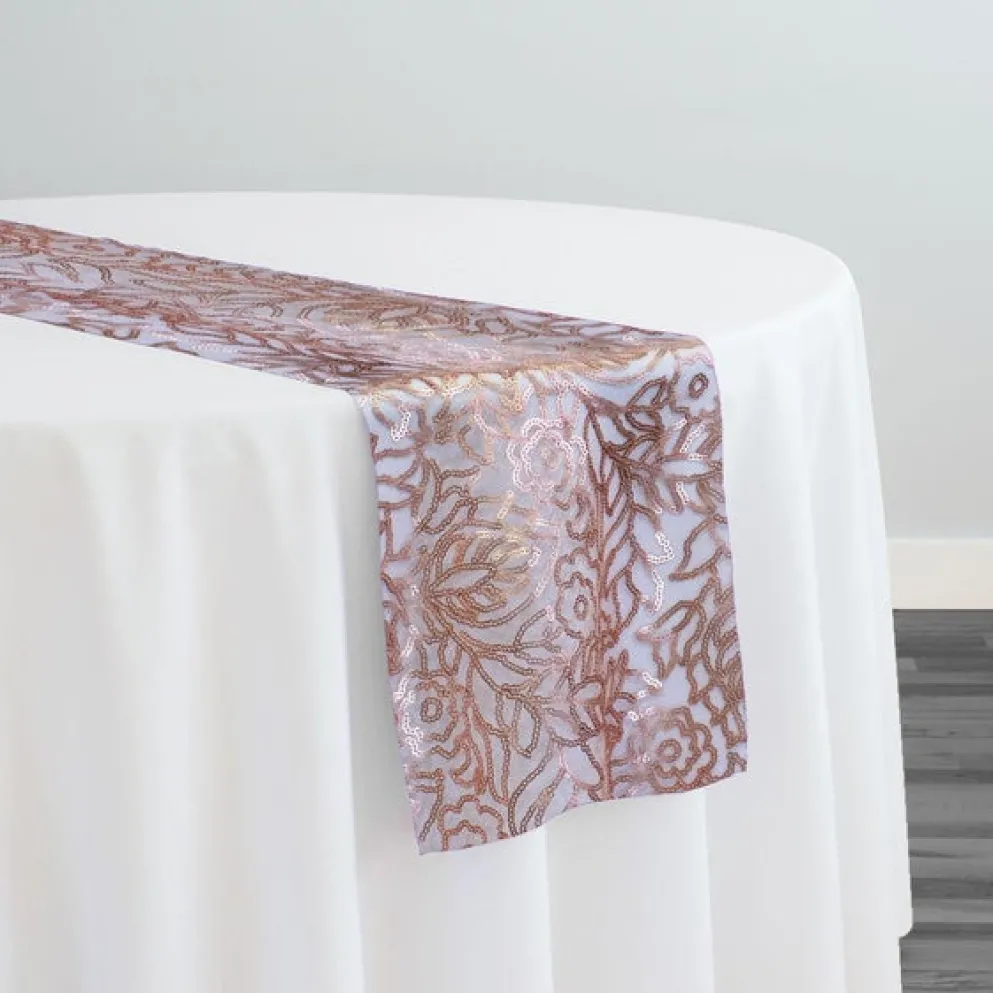 Fiori Leaf Sequins Table Runner in Blush