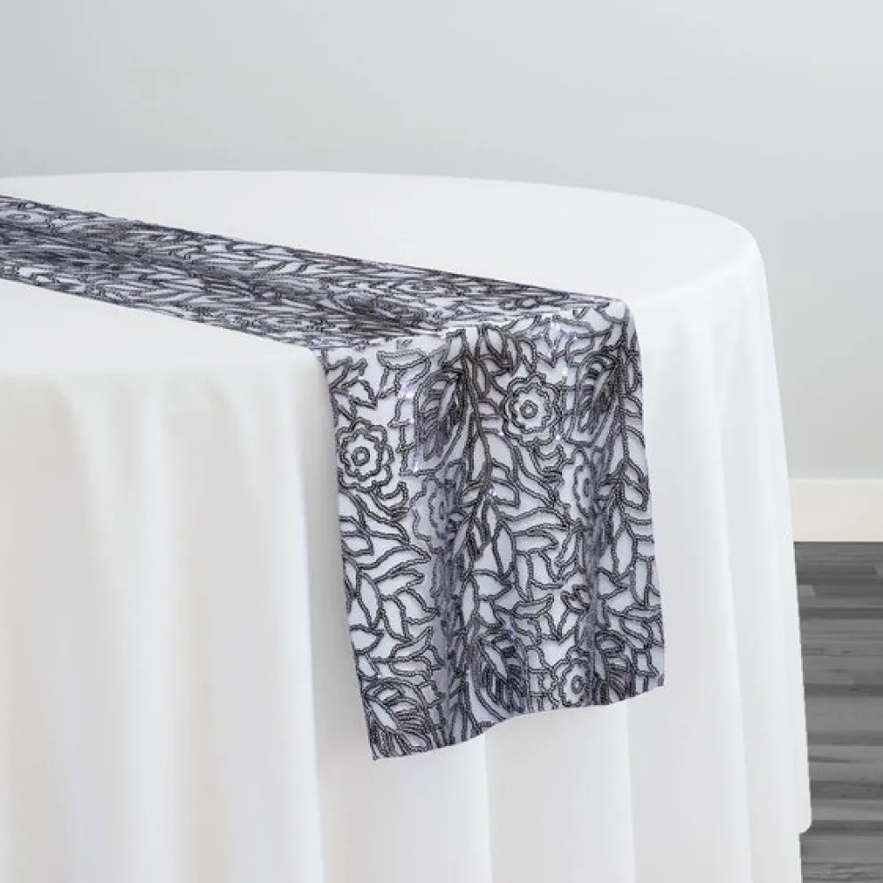 Fiori Leaf Sequins Table Runner in Grey