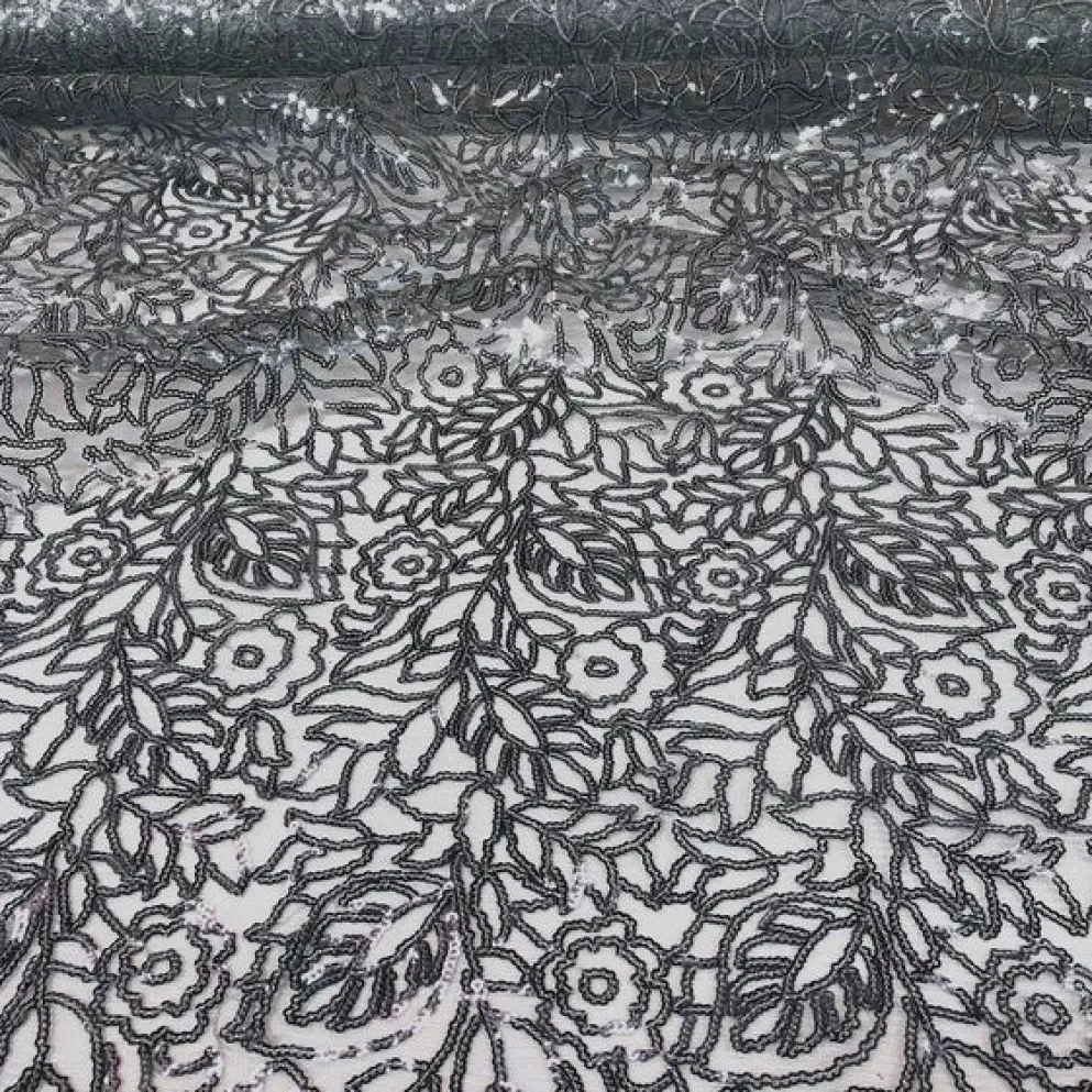 Fiori Leaf Sequins Table Runner in Grey