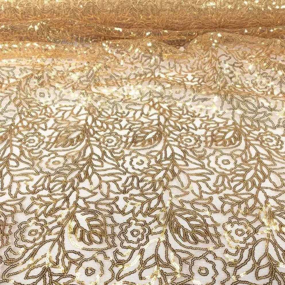 Fiori Leaf Sequins Table Runner in Gold