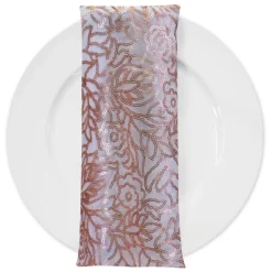 Fiori Leaf Sequins (w/ Poly Lining) Table Napkin in Blush