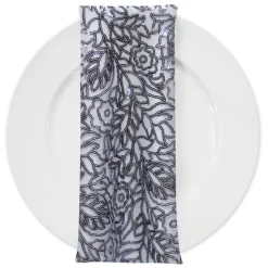 Fiori Leaf Sequins (w/ Poly Lining) Table Napkin in Grey