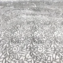 Fiori Leaf Sequins (w/ Poly Lining) Table Napkin Silver