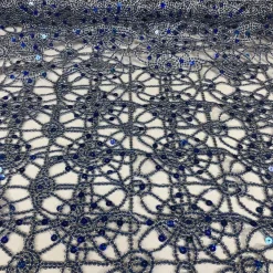 Flower Chain Lace Table Linen in Royal and Silver