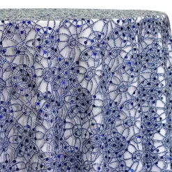 Flower Chain Lace Table Linen in Royal and Silver