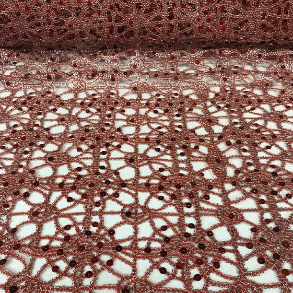 Flower Chain Lace Table Linen in Red and Silver