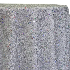 Flower Chain Lace Table Linen in Silver and White