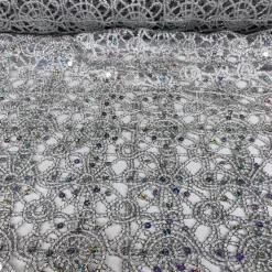 Flower Chain Lace Table Runner in Silver and White
