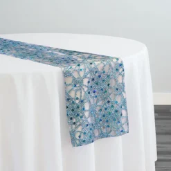 Flower Chain Lace Table Runner in Turquoise and Silver