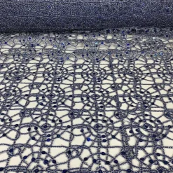 Flower Chain Lace Table Runner in Navy and Silver