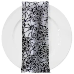 Flower Chain Lace (w/ Poly Lining) Table Napkin in Black and Silver