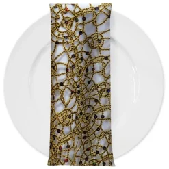 Flower Chain Lace (w/ Poly Lining) Table Napkin in Brown and Gold