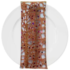 Flower Chain Lace (w/ Poly Lining) Table Napkin in Fuchsia and Gold