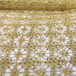Flower Chain Lace (w/ Poly Lining) Table Napkin in Gold and Gold