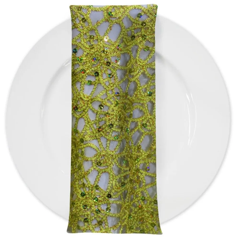 Flower Chain Lace (w/ Poly Lining) Table Napkin in Lime and Gold