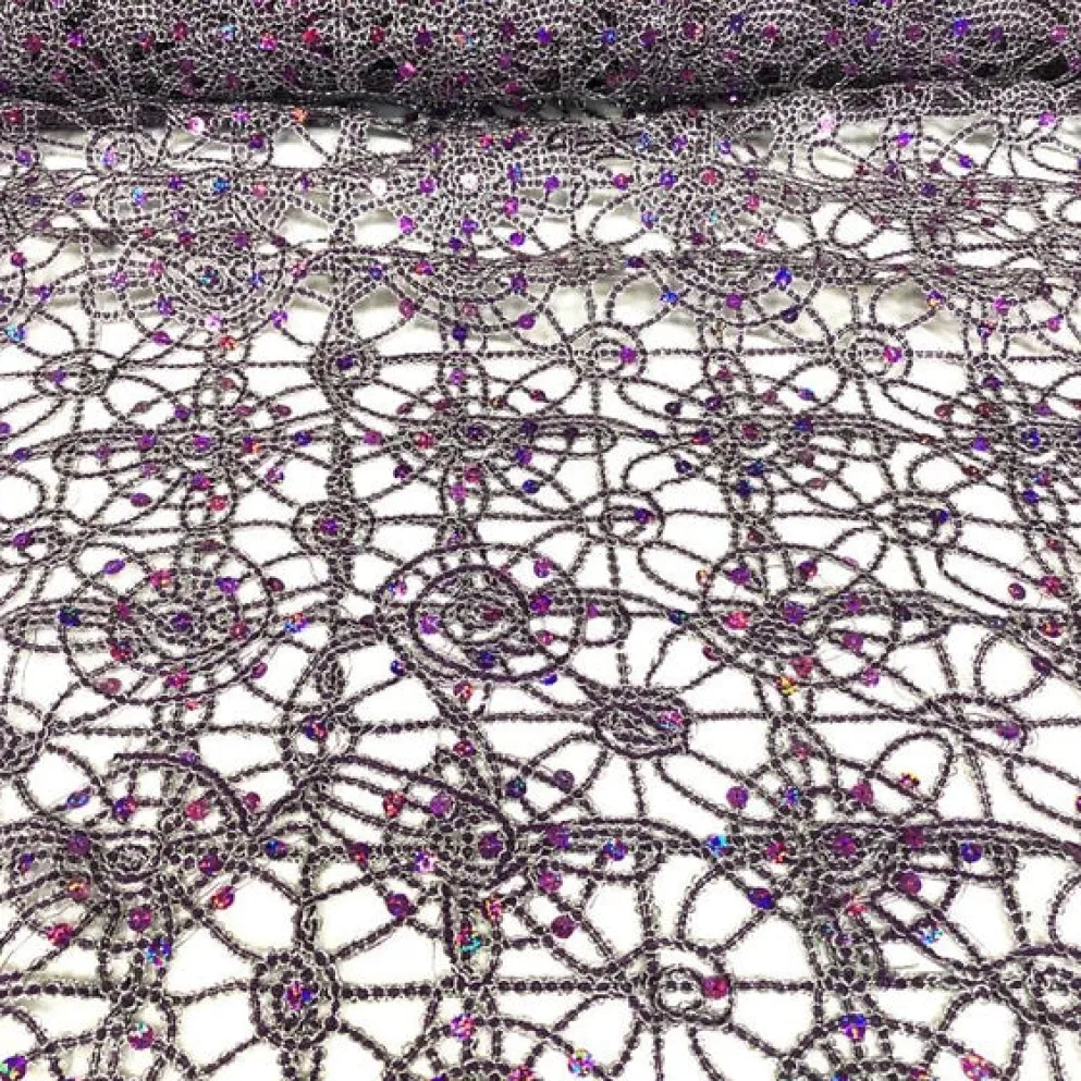 Flower Chain Lace (w/ Poly Lining) Table Napkin in Purple and Silver