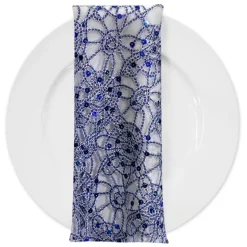 Flower Chain Lace (w/ Poly Lining) Table Napkin in Royal and Silver