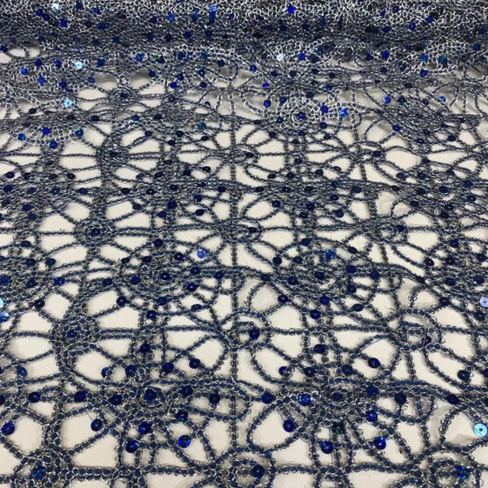 Flower Chain Lace (w/ Poly Lining) Table Napkin in Royal and Silver