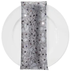 Flower Chain Lace (w/ Poly Lining) Table Napkin in Silver and White