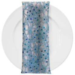 Flower Chain Lace (w/ Poly Lining) Table Napkin in Turquoise and Silver