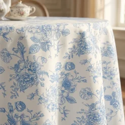 French Toile (Poly Print) Table Linen in Lt Blue