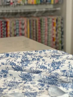 French Toile (Poly Print) Table Linen in Royal Blue