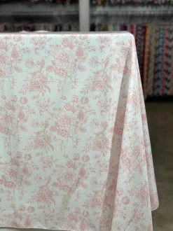 French Toile (Poly Print) Table Linen in Dusty Rose