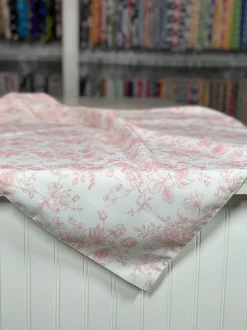 French Toile (Poly Print) Table Linen in Dusty Rose