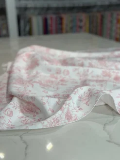 French Toile (Poly Print) Table Linen in Dusty Rose