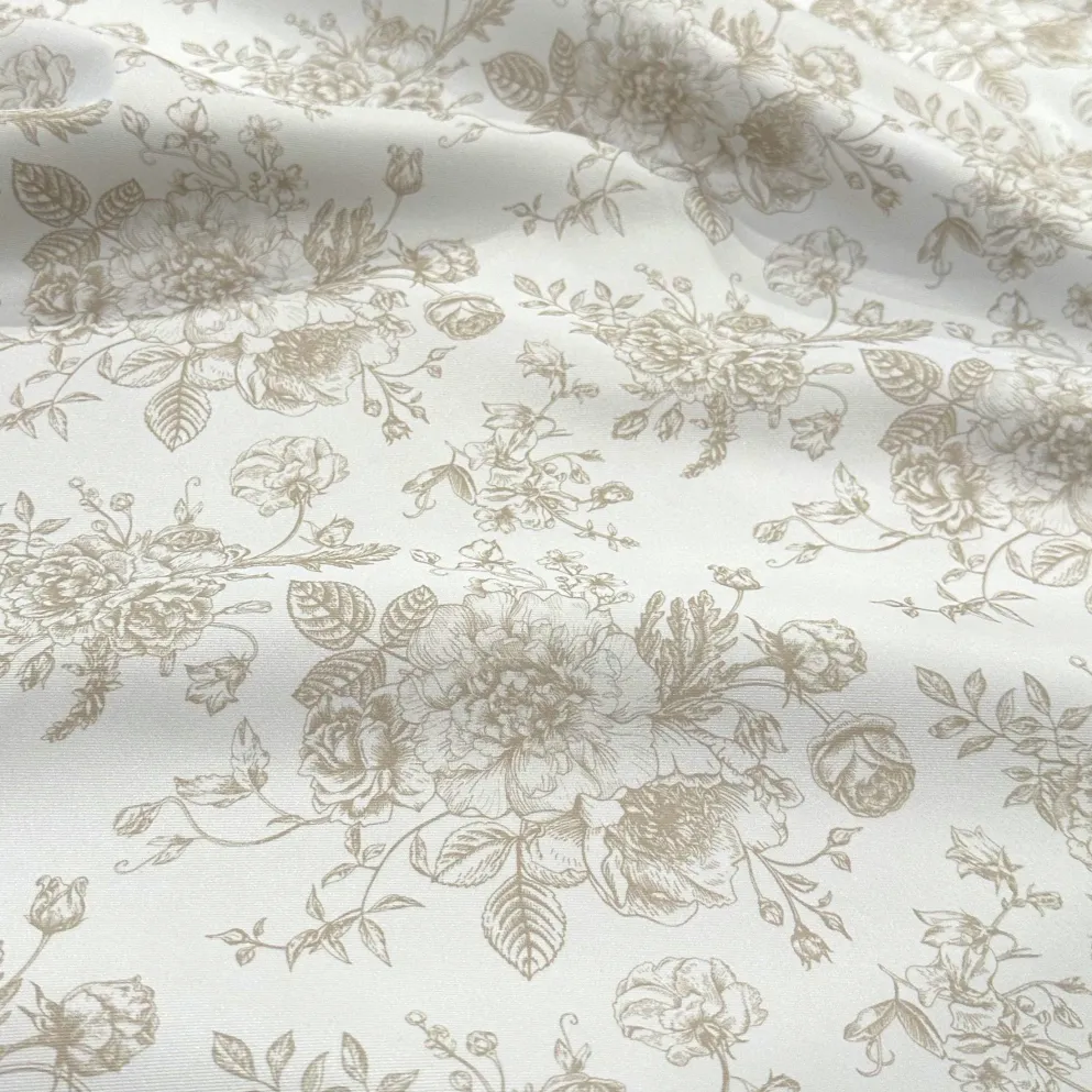 French Toile (Poly Print) Table Linen in Taupe