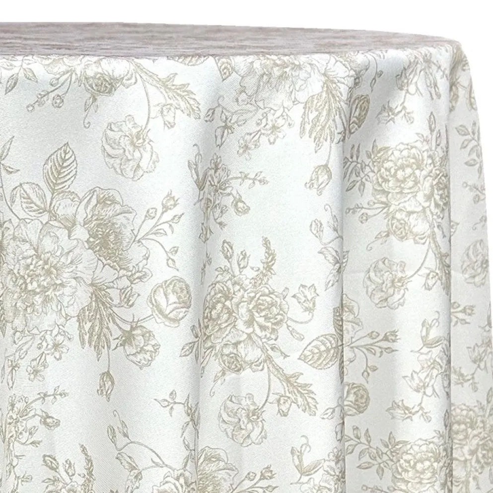 French Toile (Poly Print) Table Linen in Taupe