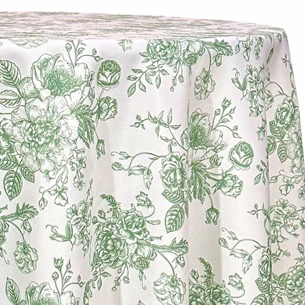 French Toile (Poly Print) Table Linen in Willow Green
